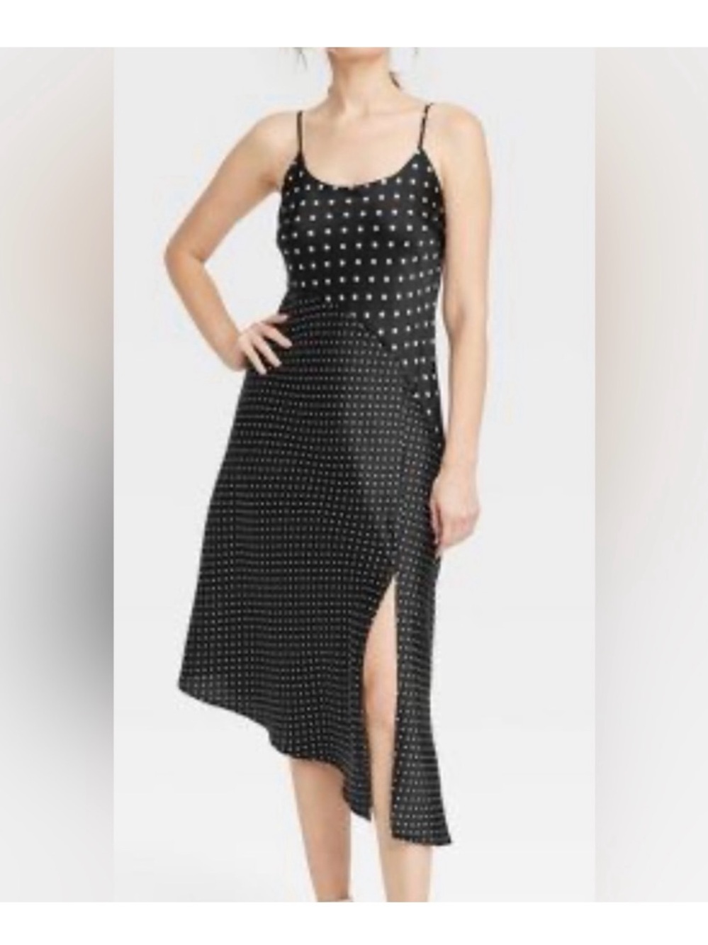 a new day Black Polka Dot Asymmetrical Slip Dress